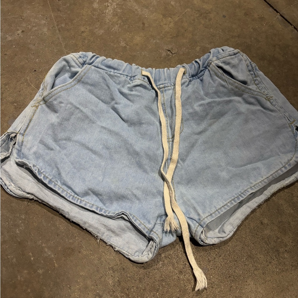 Light Blue Denim Shorts with Drawstring